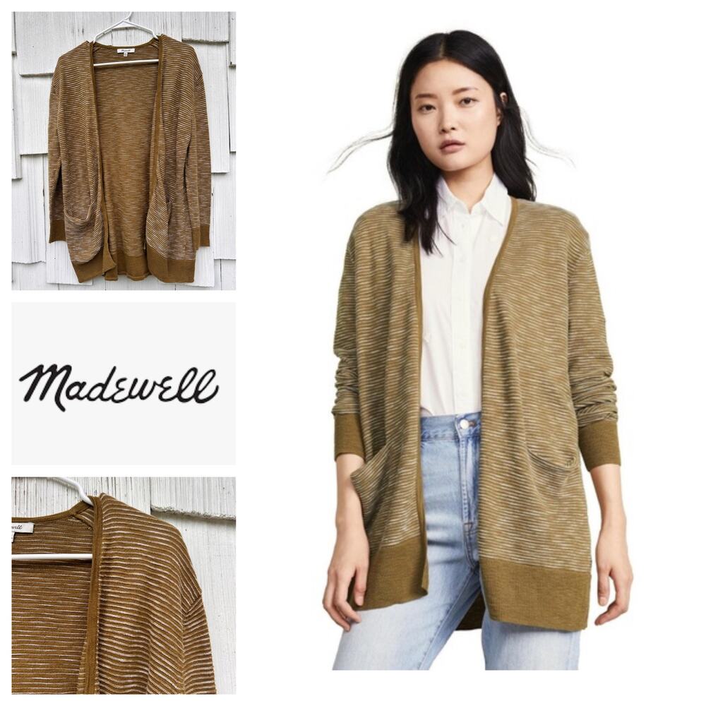 Madewell Summer Ryder Cardigan Sweater in Spiced Olive Stripe Size‎ XXS